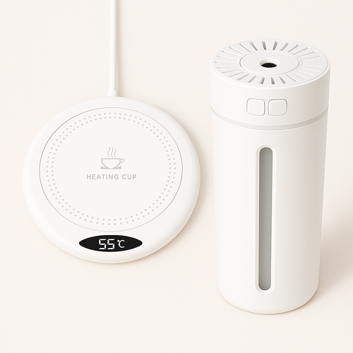 Set Relaxare Premium: Încălzitor Cești + Umidificator cu USB