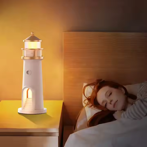 Lampa Moon Lighthouse cu senzor de mișcare, proiecție lumină, telecomandă – veioză LED cu temporizator, culoare albă