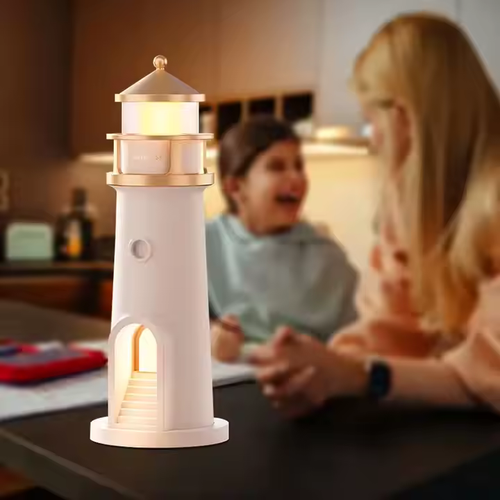 Lampa Moon Lighthouse cu senzor de mișcare, proiecție lumină, telecomandă – veioză LED cu temporizator, culoare albă