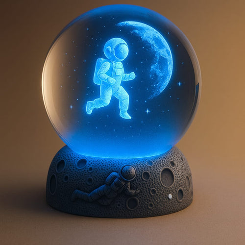 Glob de Cristal 3D cu Bază Luminoasă – Lumină de Noapte Artistică, Cadou Decorativ