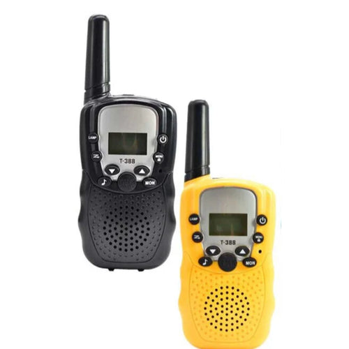 Set 2 stații Walkie Talkie pentru copii, ecran LCD, rază 3 km, funcție anticădere, 20 canale, 5 sunete de apel, disponibile în 3 culori
